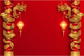 春节红色中国风新年喜庆灯笼盘龙柱矢量素材
